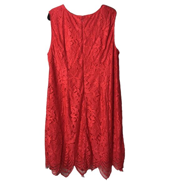 NWT Sharagano New York Women's Poppy Colored Fully Laced Midi Dress  Size 24 W - Picture 2 of 11